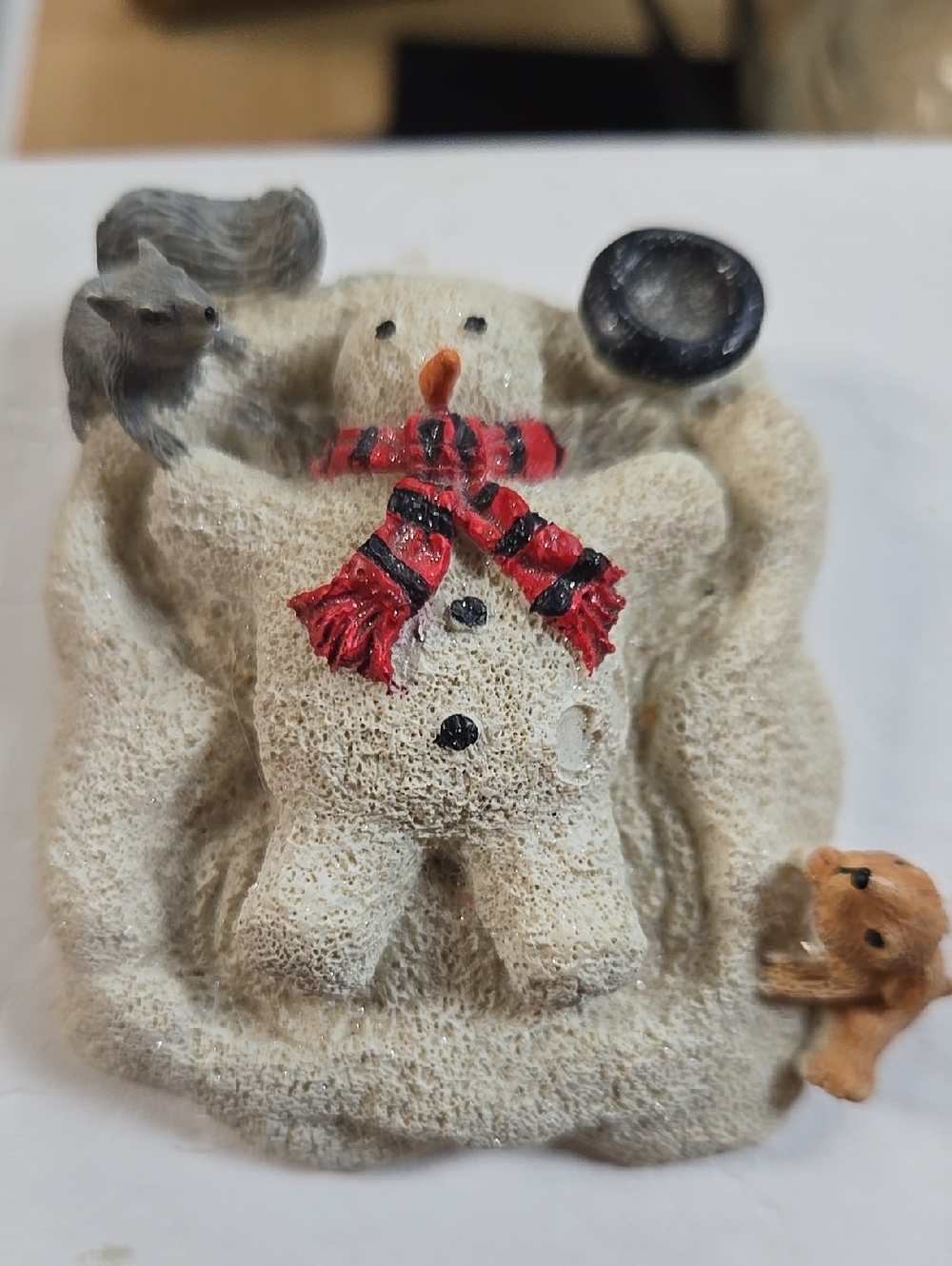Handcrafted Snowman Figurine with Red Scarf